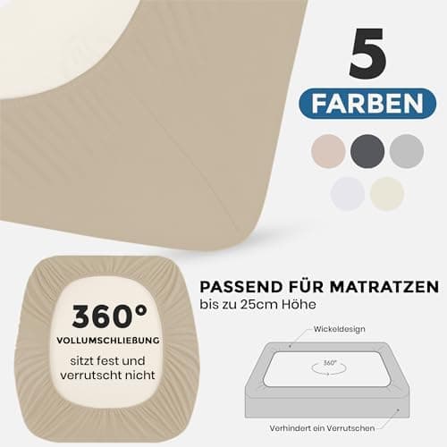 Spannbettlaken 140x200 cm – 100% Baumwoll‑Jersey, passend für Matratzen bis 25 cm Höhe