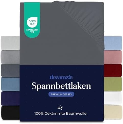 Dreamzie Spannbettlaken 70 x 200 cm – 100% Jersey‑Baumwolle, 150 g/m², OEKO‑TEX® STANDARD 100 – Anthrazit
