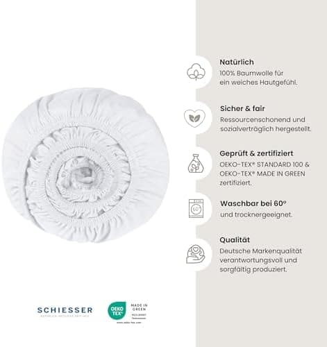 Schiesser Spannbettlaken Jessi – 100% gekämmte Baumwolle aus nachhaltiger Produktion | 180–190×200 cm, Matratzenhöhe bis