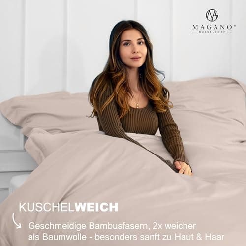 Magano® Bettwäsche 135x200 Taupe – Bambus & Baumwolle Satin 400 TC Premium, Deckenbezug 135x200 cm + Kissenbezug 40x80 c