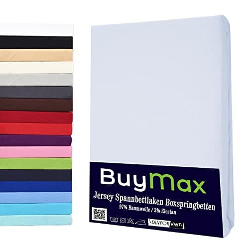 Buymax® Spannbettlaken 140x200 cm – 100% Baumwolle (Jersey), für Matratzen bis 25 cm