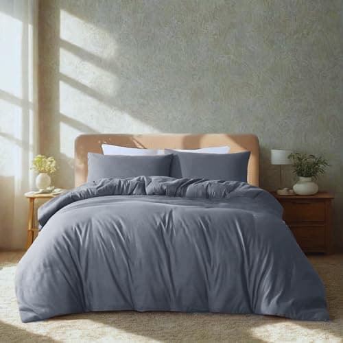 Komfortec Bettwäsche 2‑teilig (Bettbezug 155x220 + Kissenbezug 80x80) – superweiche gebürstete 100% Mikrofaser, Grau, OE