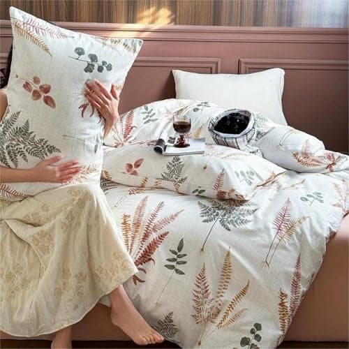 Freyamy Bettwäsche 135x200 cm – 2‑teilig Baumwolle, Floral (Weiß/Rosa/Grün) inkl. Kissenbezug 80x80 cm