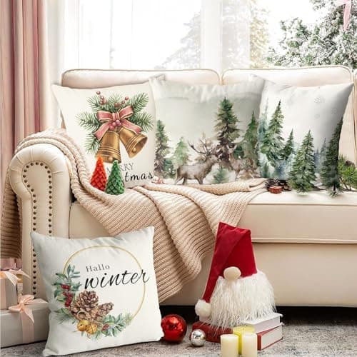 Aitsite 4er-Pack Weihnachts-Kissenbezüge 45 x 45 cm – Winterliche Dekoration für Sofa & Wohnzimmer