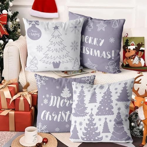 Aitsite 4er-Pack Weihnachts-Kissenbezüge 45 x 45 cm – Winterliche Dekoration für Sofa & Wohnzimmer