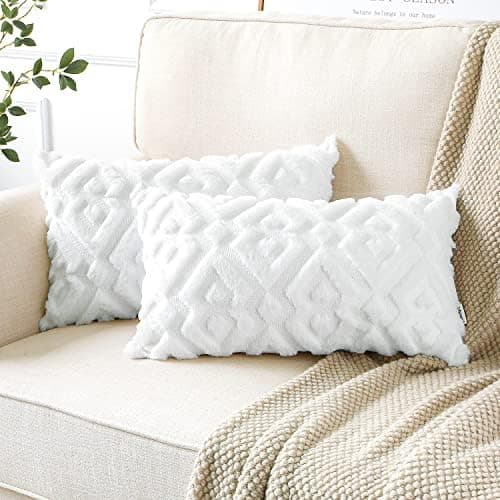 Artscope 2er-Set Kissenbezüge (40x40 cm) – weicher Kurzplüsch Wollsamt, Schneeflocke Creme Beige