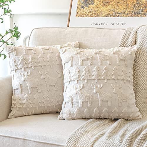 Artscope 2er-Set Kissenbezüge (40x40 cm) – weicher Kurzplüsch Wollsamt, Schneeflocke Creme Beige