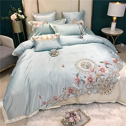 Besticktes Baumwoll-Bettwäsche-Set (4-teilig) 220×240 cm – Bettbezug + 2 Kissenbezüge, Bohnengrün, Sommer