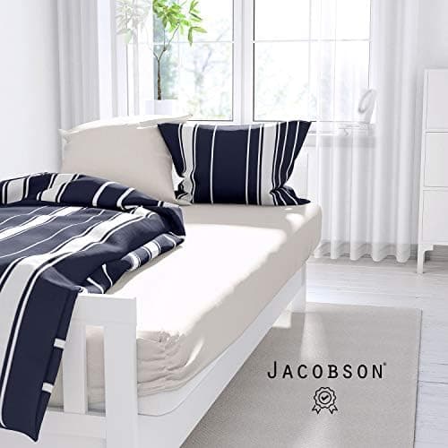 Jacobson Jersey-Spannbettlaken aus Baumwolle – OEKO-TEX STANDARD 100, 180x200–200x200 cm, Weiß