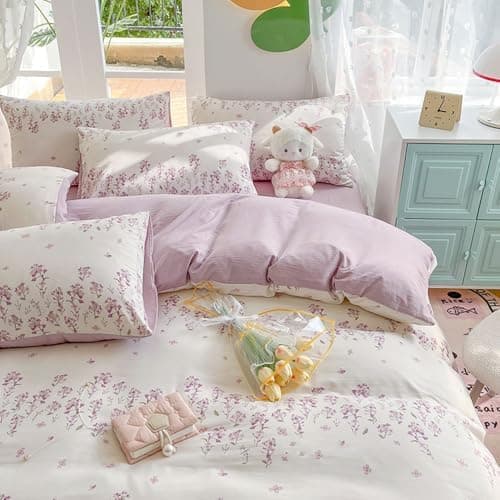 Bettwäsche 135x200 Blumen – Mikrofaser Renforcé, weich & pflegeleicht, Weiß/Rosa Aesthetic Wendebettwäsche 2-teilig mit