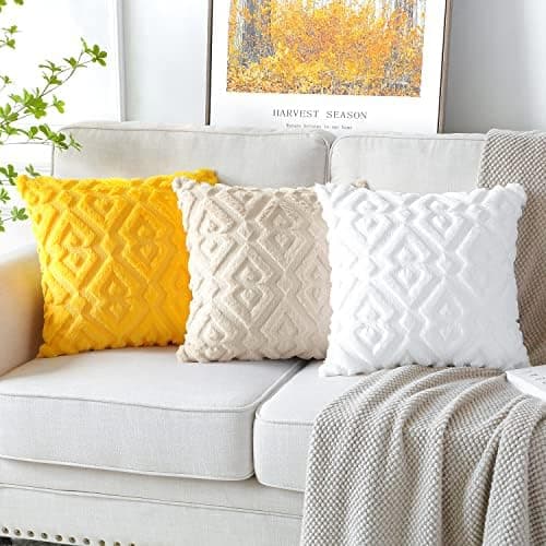 Artscope 2er-Set Kissenbezüge (40x40 cm) – weicher Kurzplüsch Wollsamt, Schneeflocke Creme Beige