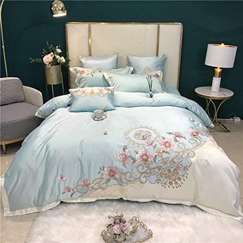 Besticktes Baumwoll-Bettwäsche-Set (4-teilig) 220×240 cm – Bettbezug + 2 Kissenbezüge, Bohnengrün, Sommer
