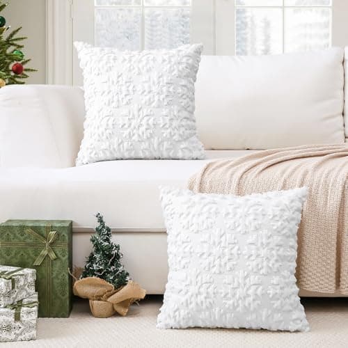 Artscope 2er-Set Kissenbezüge (40x40 cm) – weicher Kurzplüsch Wollsamt, Schneeflocke Creme Beige