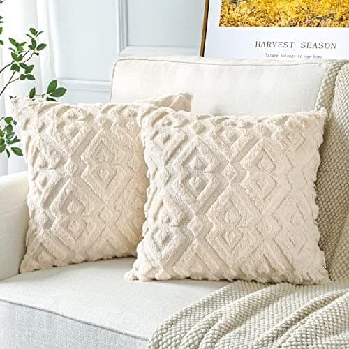 Artscope 2er-Set Kissenbezüge (40x40 cm) – weicher Kurzplüsch Wollsamt, Schneeflocke Creme Beige
