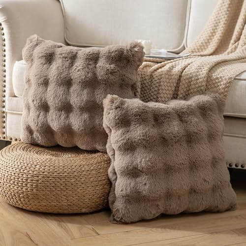 2er‑Set Samt‑Plüsch Kissenbezüge 45x45 cm – Luxus weiche Zierkissenhüllen, Cremeweiß