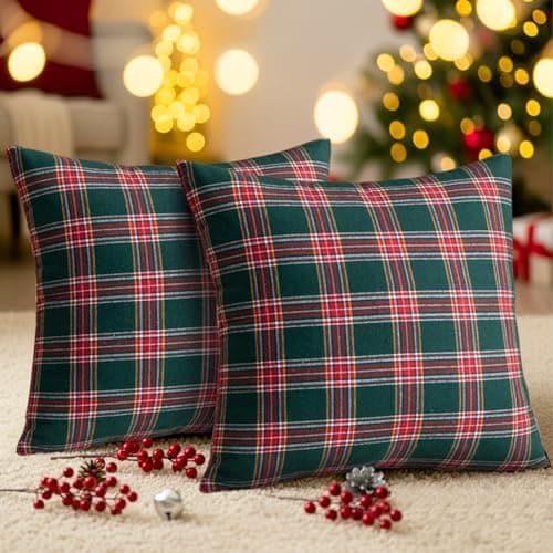 Kissenbezug Weihnachten 2er Set kariert 45×45 cm