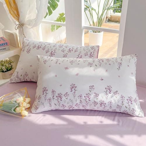 Bettwäsche 135x200 Blumen – Mikrofaser Renforcé, weich & pflegeleicht, Weiß/Rosa Aesthetic Wendebettwäsche 2-teilig mit
