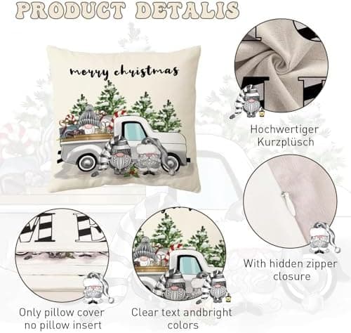 Aitsite 4er-Pack Weihnachts-Kissenbezüge 45 x 45 cm – Winterliche Dekoration für Sofa & Wohnzimmer