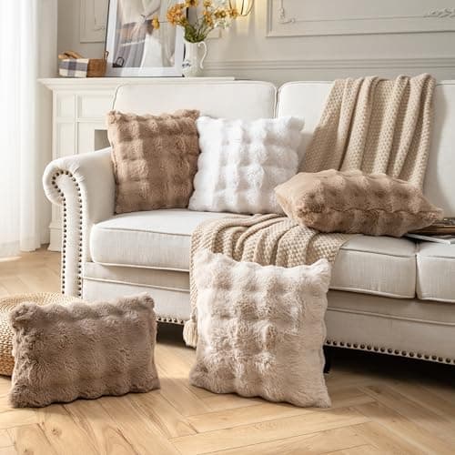 2er‑Set Samt‑Plüsch Kissenbezüge 45x45 cm – Luxus weiche Zierkissenhüllen, Cremeweiß