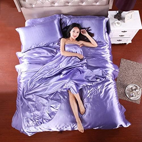 HEISS! Bettwäscheset – 100% reine Satinseide, Queen-Size 4-teilig, Lila