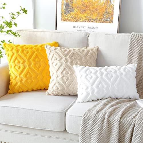 Artscope 2er-Set Kissenbezüge (40x40 cm) – weicher Kurzplüsch Wollsamt, Schneeflocke Creme Beige