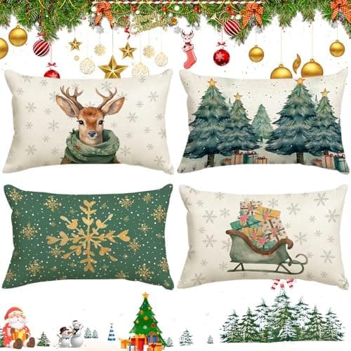 4er Set Kissenbezüge Weihnachten 40×80 cm – festliche Kissenhüllen für Sofa & Wohnzimmer