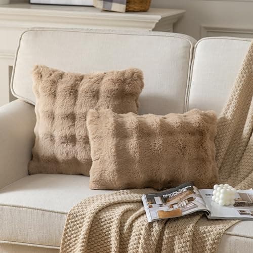 2er‑Set Samt‑Plüsch Kissenbezüge 45x45 cm – Luxus weiche Zierkissenhüllen, Cremeweiß
