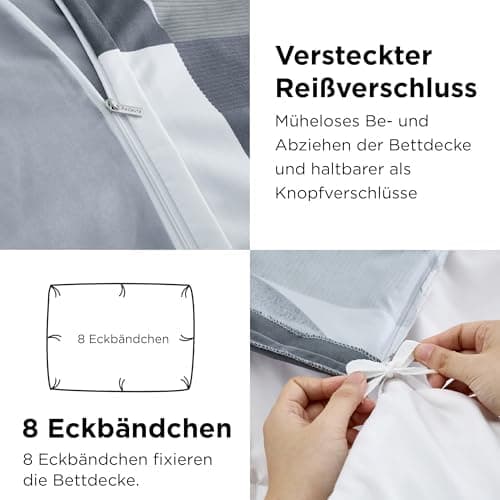 BEDSURE Bettwäsche-Set 135x200 (4-teilig) – Wendebettwäsche OEKO-TEX STANDARD 100 mit Reißverschluss, 2×80x80 Kissenbezü