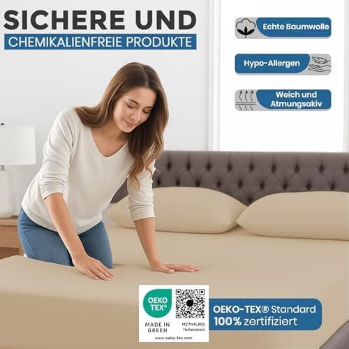 Spannbettlaken 140x200 cm – 100% Baumwoll‑Jersey, passend für Matratzen bis 25 cm Höhe