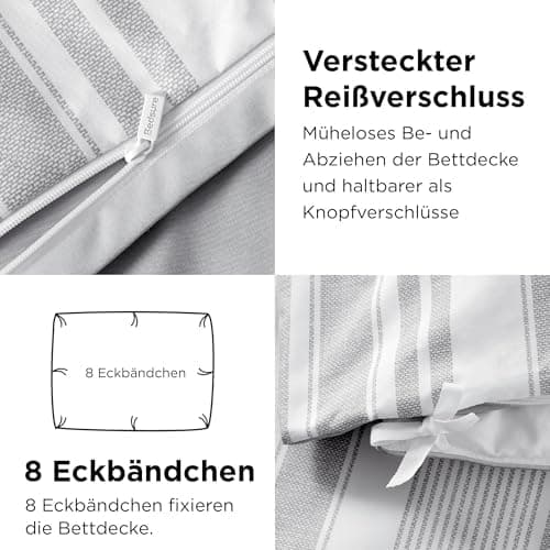 BEDSURE Bettwäsche-Set 135x200 (4-teilig) – Wendebettwäsche OEKO-TEX STANDARD 100 mit Reißverschluss, 2×80x80 Kissenbezü
