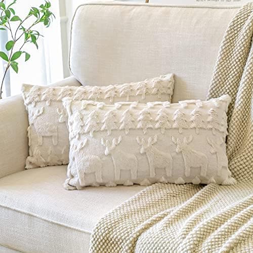 Artscope 2er-Set Kissenbezüge (40x40 cm) – weicher Kurzplüsch Wollsamt, Schneeflocke Creme Beige