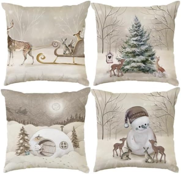 Aitsite 4er-Pack Weihnachts-Kissenbezüge 45 x 45 cm – Winterliche Dekoration für Sofa & Wohnzimmer