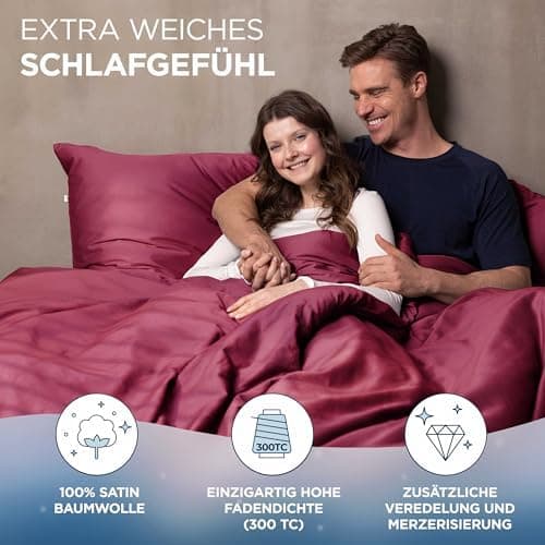 Bettwäsche 155x220 Baumwollsatin – Oeko‑Tex Made in Green, himmlisch weich – Set 1x Bettbezug 155x220 + 1x Kissenbezug 8
