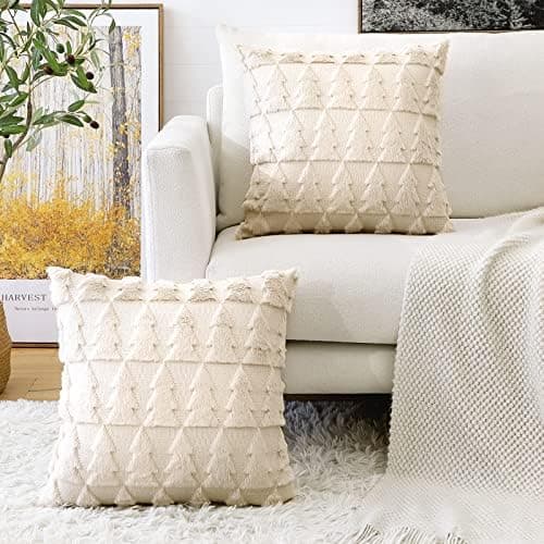 Artscope 2er-Set Kissenbezüge (40x40 cm) – weicher Kurzplüsch Wollsamt, Schneeflocke Creme Beige