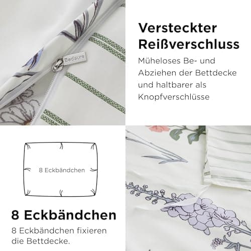 BEDSURE Bettwäsche-Set 135x200 (4-teilig) – Wendebettwäsche OEKO-TEX STANDARD 100 mit Reißverschluss, 2×80x80 Kissenbezü
