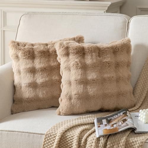 2er‑Set Samt‑Plüsch Kissenbezüge 45x45 cm – Luxus weiche Zierkissenhüllen, Cremeweiß