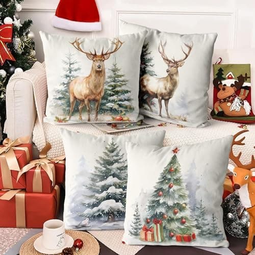 Aitsite 4er-Pack Weihnachts-Kissenbezüge 45 x 45 cm – Winterliche Dekoration für Sofa & Wohnzimmer
