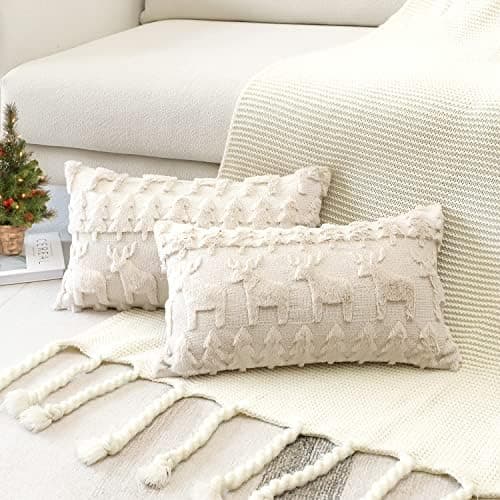 Artscope 2er-Set Kissenbezüge (40x40 cm) – weicher Kurzplüsch Wollsamt, Schneeflocke Creme Beige