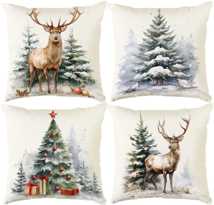 Aitsite 4er-Pack Weihnachts-Kissenbezüge 45 x 45 cm – Winterliche Dekoration für Sofa & Wohnzimmer