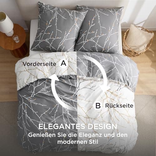 BEDSURE Bettwäsche-Set 135x200 (4-teilig) – Wendebettwäsche OEKO-TEX STANDARD 100 mit Reißverschluss, 2×80x80 Kissenbezü