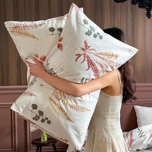 Freyamy Bettwäsche 135x200 cm – 2‑teilig Baumwolle, Floral (Weiß/Rosa/Grün) inkl. Kissenbezug 80x80 cm