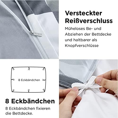 BEDSURE Bettwäsche-Set 135x200 (4-teilig) – Wendebettwäsche OEKO-TEX STANDARD 100 mit Reißverschluss, 2×80x80 Kissenbezü