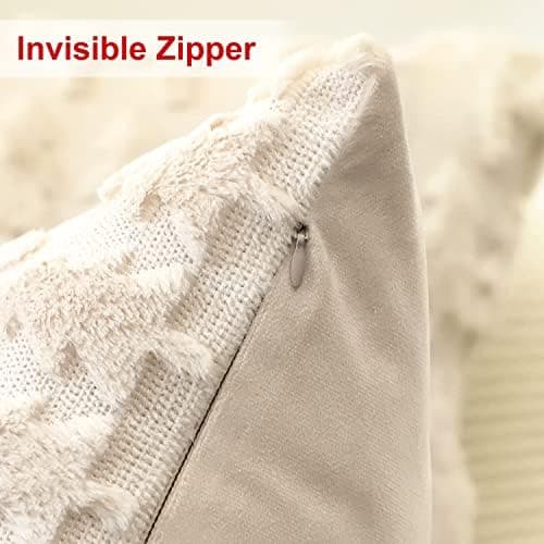 Artscope 2er-Set Kissenbezüge (40x40 cm) – weicher Kurzplüsch Wollsamt, Schneeflocke Creme Beige