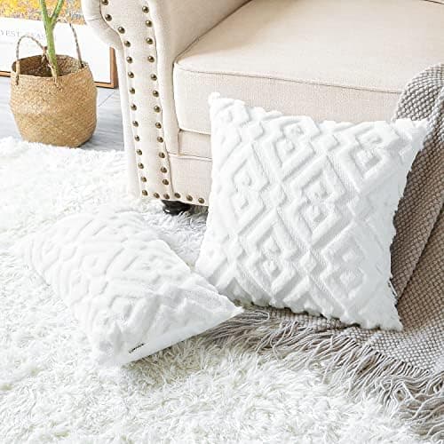 Artscope 2er-Set Kissenbezüge (40x40 cm) – weicher Kurzplüsch Wollsamt, Schneeflocke Creme Beige
