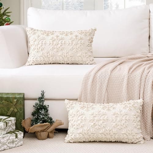Artscope 2er-Set Kissenbezüge (40x40 cm) – weicher Kurzplüsch Wollsamt, Schneeflocke Creme Beige