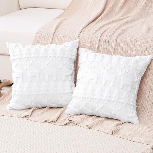 Artscope 2er-Set Kissenbezüge (40x40 cm) – weicher Kurzplüsch Wollsamt, Schneeflocke Creme Beige