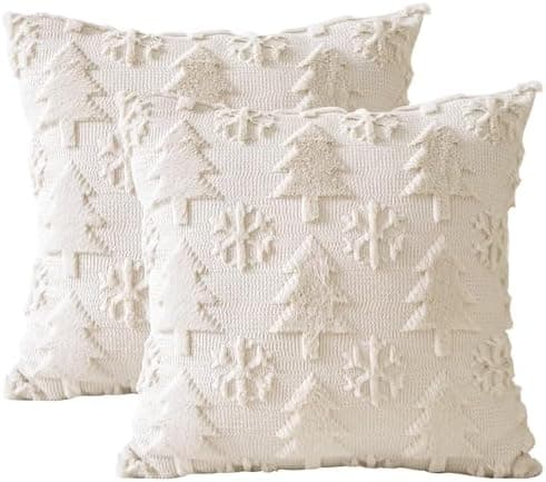Artscope 2er-Set Kissenbezüge (40x40 cm) – weicher Kurzplüsch Wollsamt, Schneeflocke Creme Beige