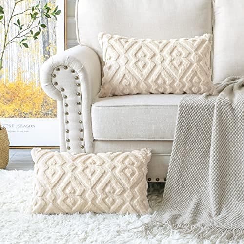 Artscope 2er-Set Kissenbezüge (40x40 cm) – weicher Kurzplüsch Wollsamt, Schneeflocke Creme Beige