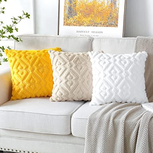 Artscope 2er-Set Kissenbezüge (40x40 cm) – weicher Kurzplüsch Wollsamt, Schneeflocke Creme Beige