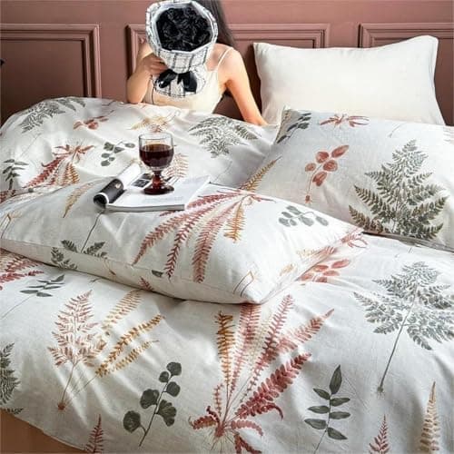 Freyamy Bettwäsche 135x200 cm – 2‑teilig Baumwolle, Floral (Weiß/Rosa/Grün) inkl. Kissenbezug 80x80 cm